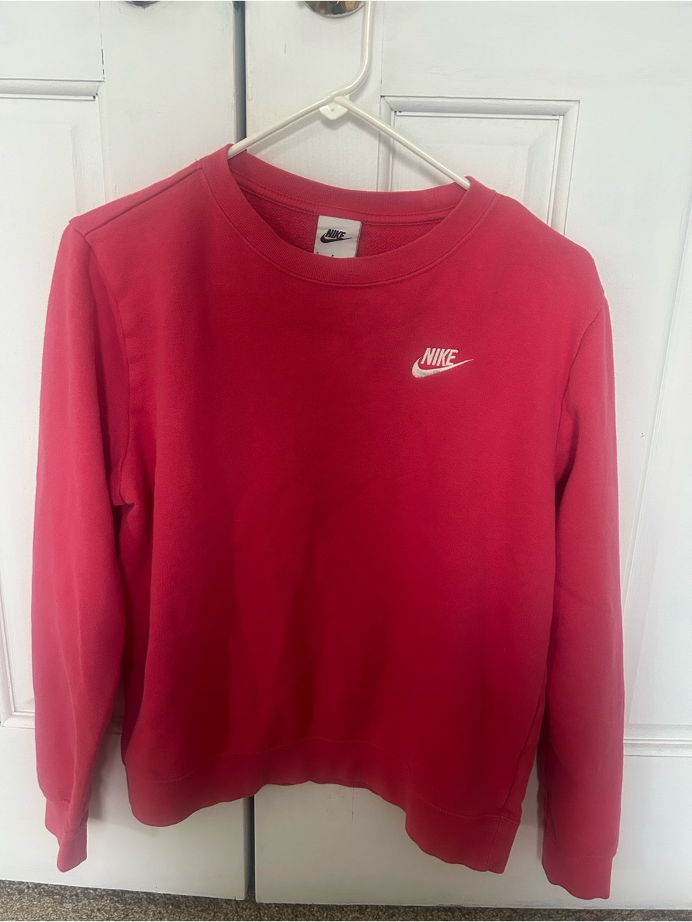 Nike womens Scarlet Crewneck Sweatshirt with White Logo